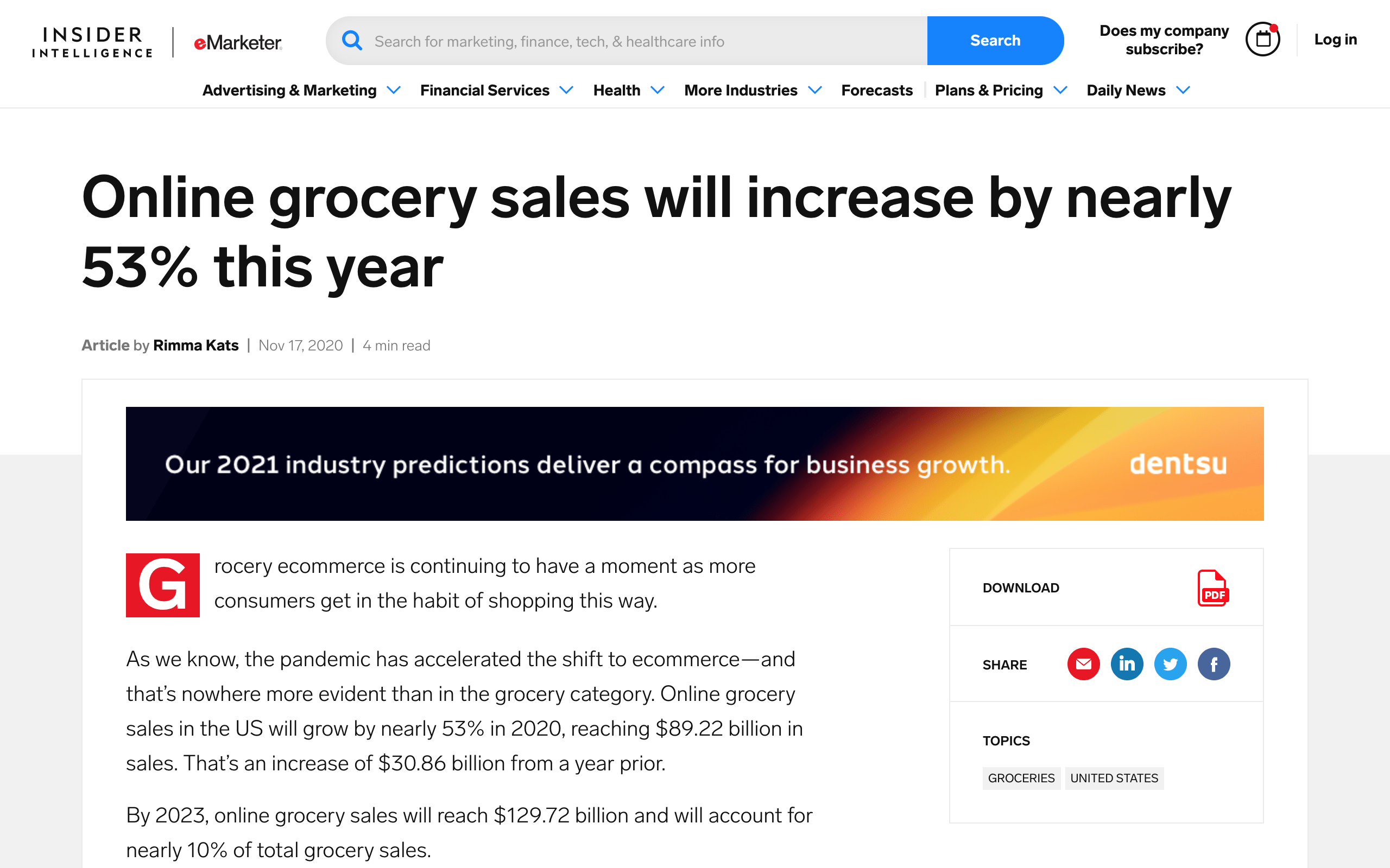 Online grocery sales will increase by nearly 53% this year